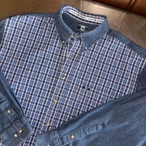 VTG‎ Cowboy Equipment Denim Flannel Plaid Button Down Western Shirt Mens Large